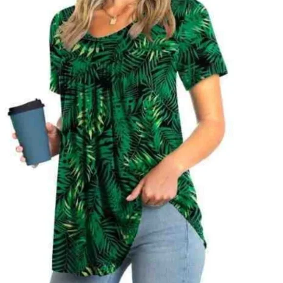 Women’s palm short sleeve, pleated tunic blouse, small - Picture 1 of 5